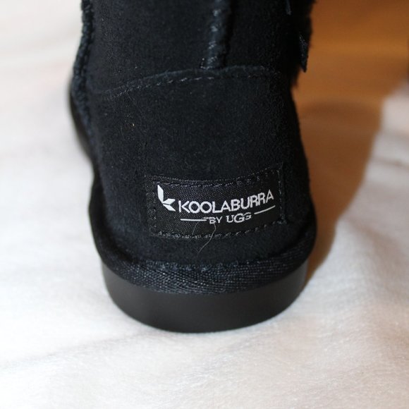 NIB UGG KOOLABURRA GIRL'S TALL BOW SUEDE FUR LINED WINTER BOOTS BLACK - Picture 4 of 7